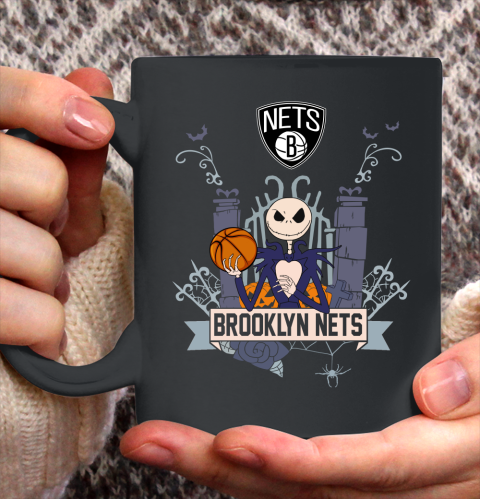 NBA Brooklyn Nets Basketball Jack Skellington Halloween Ceramic Mug 11oz