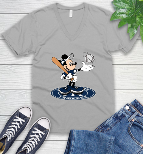 MLB Baseball New York Yankees Cheerful Mickey Disney Shirt V-Neck T-Shirt 4