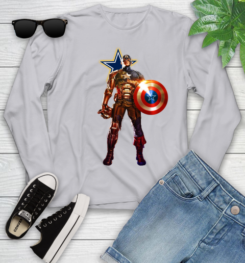 NFL Captain America Marvel Avengers Endgame Football Sports Dallas Cowboys Youth Long Sleeve 5