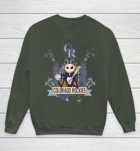 MLB Colorado Rockies Baseball Jack Skellington Halloween Youth Sweatshirt 8