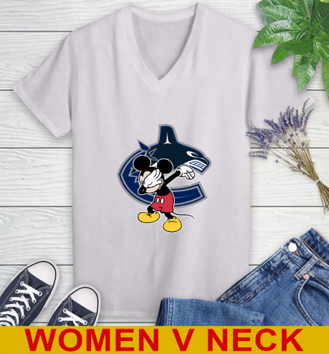 Vancouver Canucks NHL Hockey Dabbing Mickey Disney Sports Women's V-Neck T-Shirt