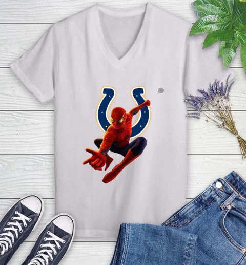 NFL Spider Man Avengers Endgame Football Indianapolis Colts Women's V-Neck T-Shirt
