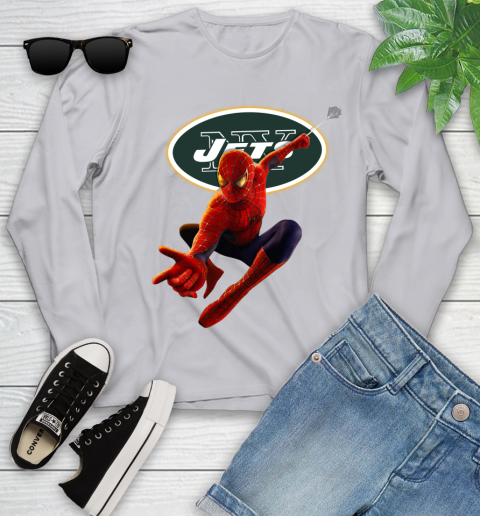 NFL Spider Man Avengers Endgame Football New York Jets Youth Long Sleeve 5