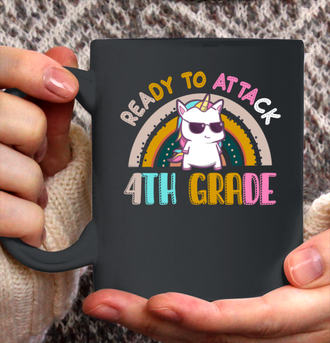 Back to school shirt Ready To Attack 4th grade Unicorn Ceramic Mug 11oz