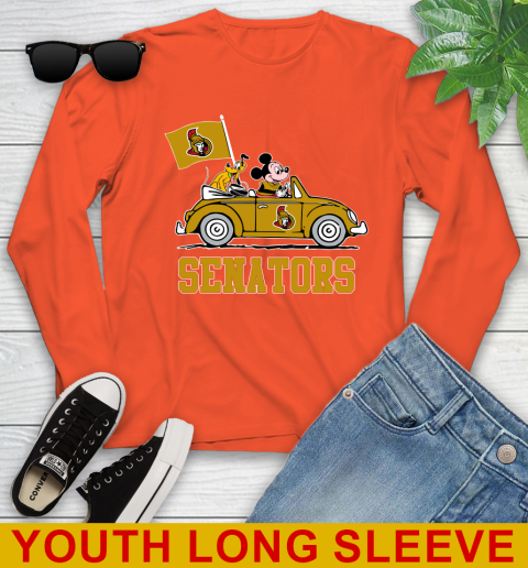 NHL Hockey Ottawa Senators Pluto Mickey Driving Disney Shirt Youth Long Sleeve 4