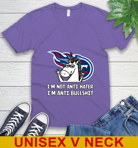 Tennessee Titans NFL Football Unicorn I'm Not Anti Hater I'm Anti Bullshit V-Neck T-Shirt 9
