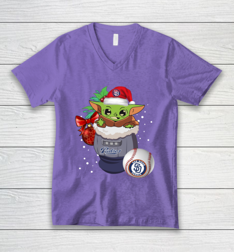 San Diego Padres Christmas Baby Yoda Star Wars Funny Happy MLB V-Neck T-Shirt 9