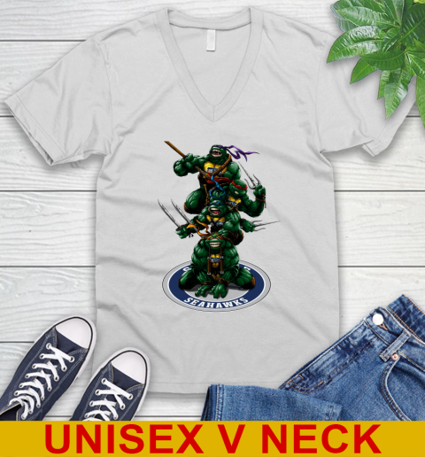 NFL Football Seattle Seahawks Teenage Mutant Ninja Turtles Shirt V-Neck T-Shirt