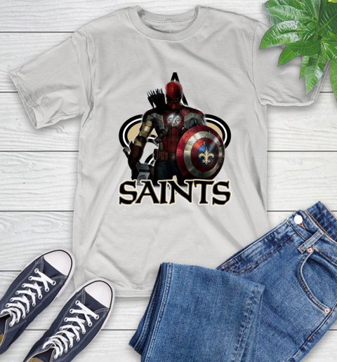 NFL Captain America Thor Spider Man Hawkeye Avengers Endgame Football New Orleans Saints T-Shirt