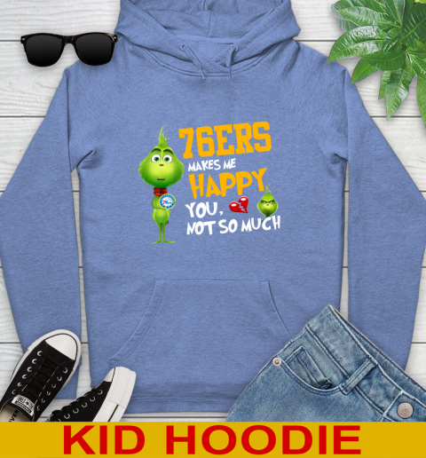 NBA Philadelphia 76ers Makes Me Happy You Not So Much Grinch Basketball Sports Youth Hoodie 12