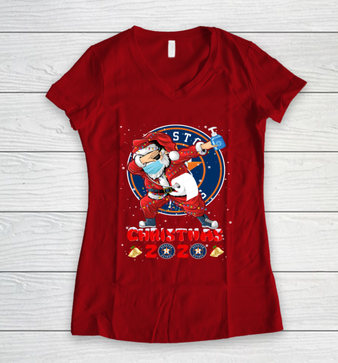 Houston Astros Funny Santa Claus Dabbing Christmas 2020 MLB Women's V-Neck T-Shirt 8
