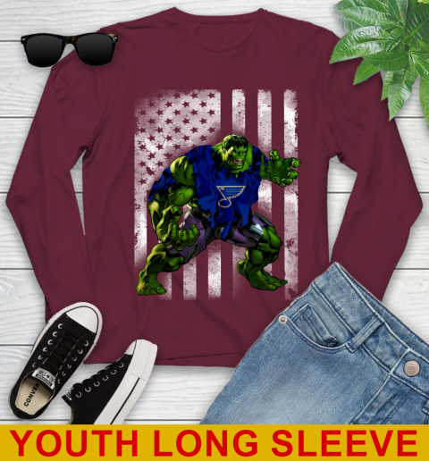 St.Louis Blues Hulk Marvel Avengers NHL Hockey American Flag Youth Long Sleeve 6