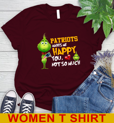 NFL New England Patriots Makes Me Happy You Not So Much Grinch Football Sports Women's T-Shirt 6