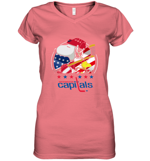 ur56 washington capitals snoopy and woodstock nhl women v neck t shirt 39 front coral