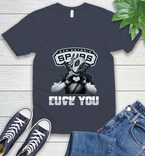 NBA San Antonio Spurs Deadpool Love You Fuck You Basketball Sports V-Neck T-Shirt 8