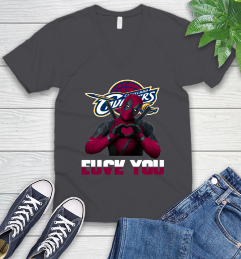 NBA Cleveland Cavaliers Deadpool Love You Fuck You Basketball Sports V-Neck T-Shirt 4