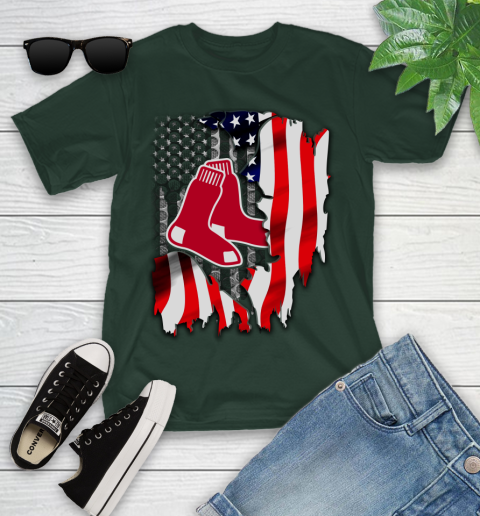 Boston Red Sox MLB Baseball American Flag Youth T-Shirt 5