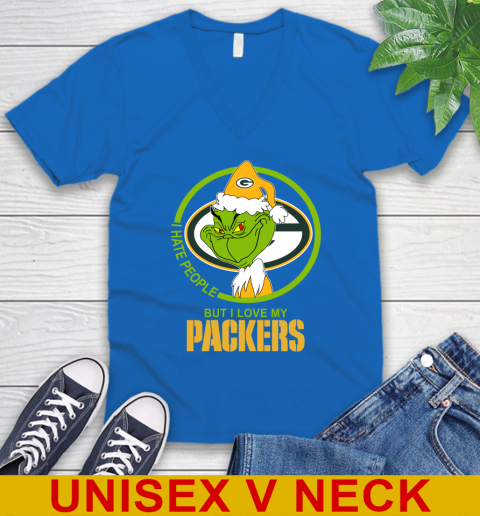 Green Bay Packers NFL Christmas Grinch I Hate People But I Love My Favorite Football Team V-Neck T-Shirt 6