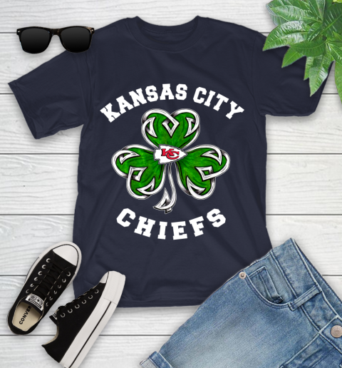 NFL Kansas City Chiefs Three Leaf Clover St Patrick's Day Football Sports Youth T-Shirt 2
