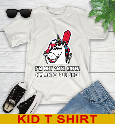 Cleveland Indians MLB Baseball Unicorn I'm Not Anti Hater I'm Anti Bullshit Youth T-Shirt