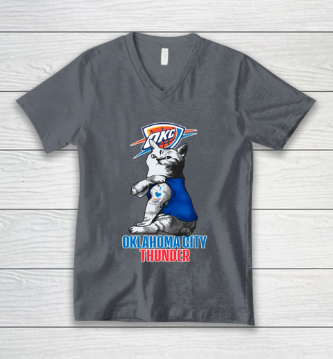 NBA Basketball My Cat Loves Oklahoma City Thunder V-Neck T-Shirt 4