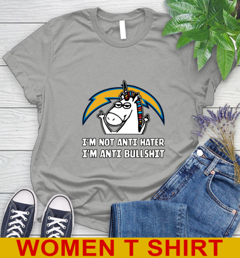 Los Angeles Chargers NFL Football Unicorn I'm Not Anti Hater I'm Anti Bullshit Women's T-Shirt 11
