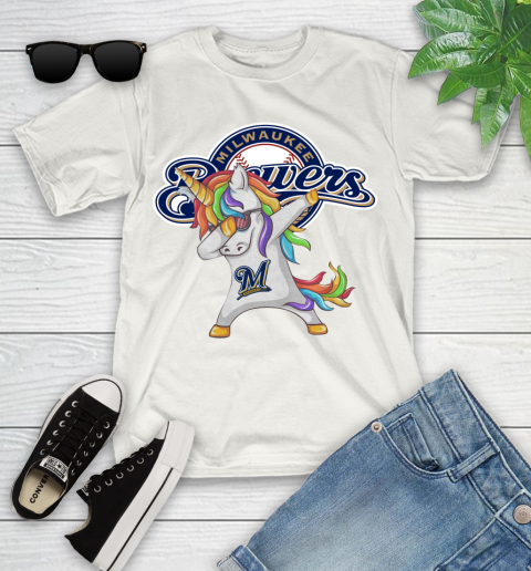 Milwaukee Brewers MLB Baseball Funny Unicorn Dabbing Sports Youth T-Shirt