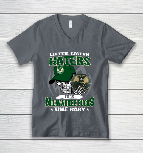 Listen Haters It is BUCKS Time Baby NBA V-Neck T-Shirt 4