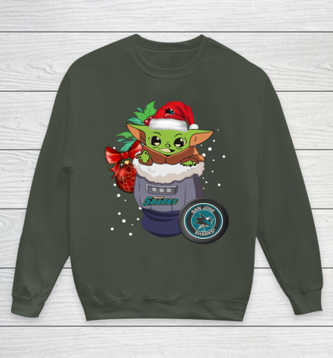 San Jose Sharks Christmas Baby Yoda Star Wars Funny Happy NHL Youth Sweatshirt 10