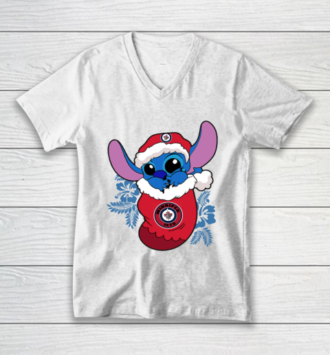Winnipeg Jets Christmas Stitch In The Sock Funny Disney NHL V-Neck T-Shirt 2