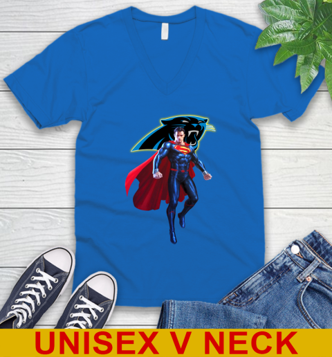 NFL Superman DC Sports Football Carolina Panthers V-Neck T-Shirt 6