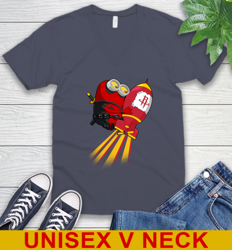 NBA Basketball Houston Rockets Deadpool Minion Marvel Shirt V-Neck T-Shirt 7