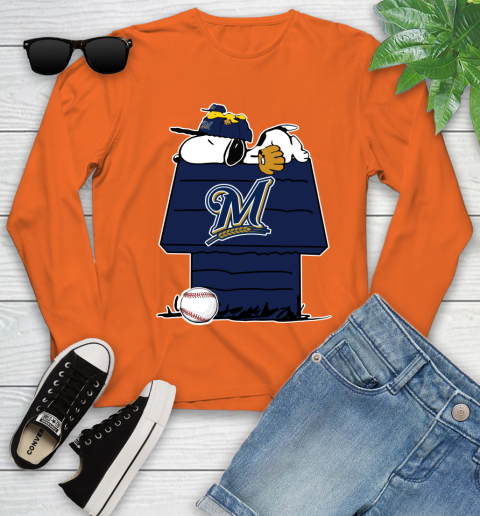 MLB Milwaukee Brewers Snoopy Woodstock The Peanuts Movie Baseball T Shirt Youth Long Sleeve 4