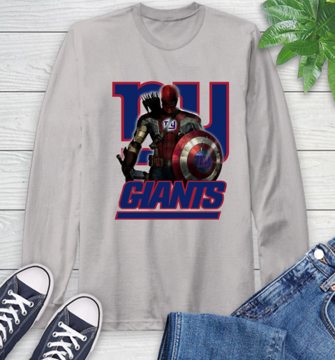 NFL Captain America Thor Spider Man Hawkeye Avengers Endgame Football New York Giants Long Sleeve T-Shirt 12