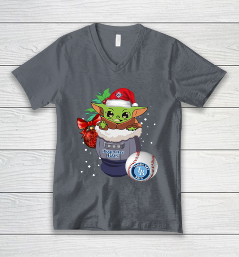 Tampa Bay Rays Christmas Baby Yoda Star Wars Funny Happy MLB V-Neck T-Shirt 5