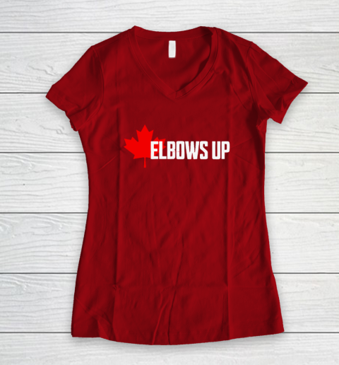 Elbows Up Canada True North Strong and Free Proud Canadian Women's V-Neck T-Shirt 6