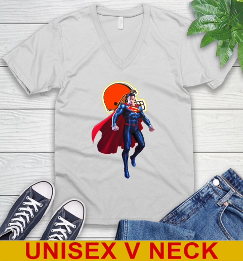 NFL Superman DC Sports Football Cleveland Browns V-Neck T-Shirt
