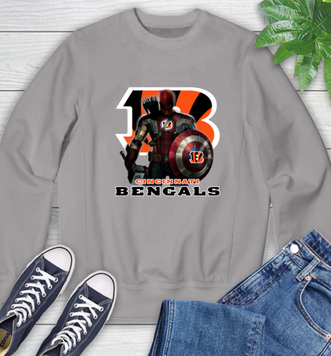 NFL Captain America Thor Spider Man Hawkeye Avengers Endgame Football Cincinnati Bengals Sweatshirt 5