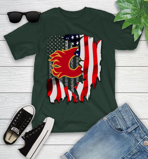 Calgary Flames NHL Hockey American Flag Youth T-Shirt 5