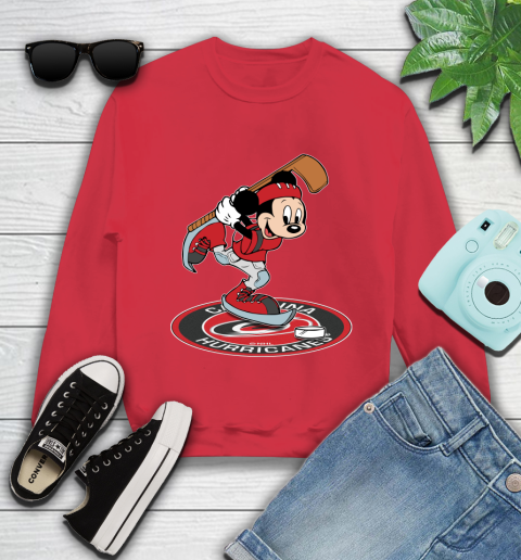 NHL Hockey Carolina Hurricanes Cheerful Mickey Disney Shirt Youth Sweatshirt 8