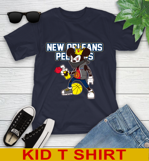 New Orleans Pelicans NBA Basketball Mickey Peace Sign Sports Youth T-Shirt 3