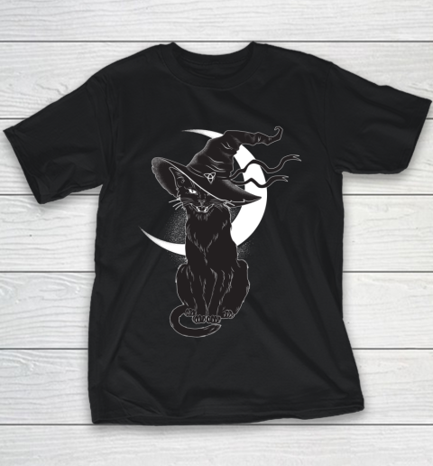 Vintage Scary Halloween Black Cat Costume Witch Hat Youth T-Shirt