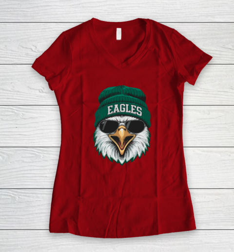 Cool Face Eagles With Sunglasses Vintage Funny Women's V-Neck T-Shirt 6