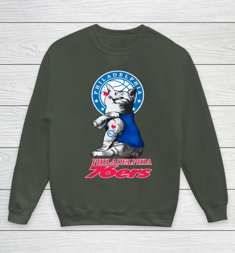 NBA Basketball My Cat Loves Philadelphia 76ers Youth Sweatshirt 8