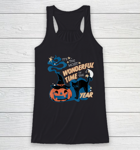 Black Cat Halloween Shirt It's the Most Wonderful Time Of The Year Racerback Tank
