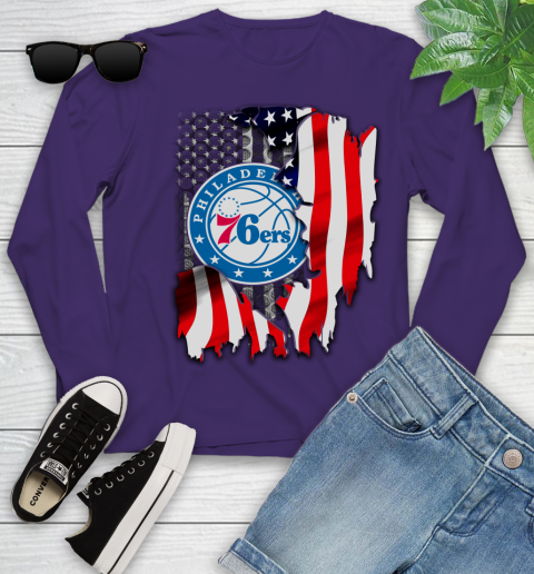 Philadelphia 76ers NBA Basketball American Flag Youth Long Sleeve 4