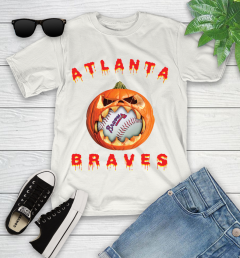 MLB Atlanta Braves Halloween Pumpkin Baseball Sports Youth T-Shirt