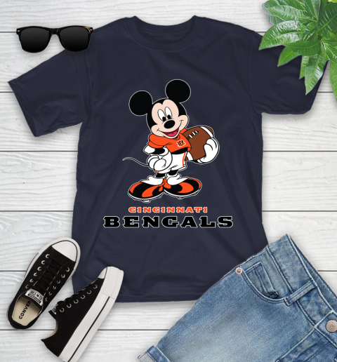 NFL Football Cincinnati Bengals Cheerful Mickey Mouse Shirt Youth T-Shirt 3