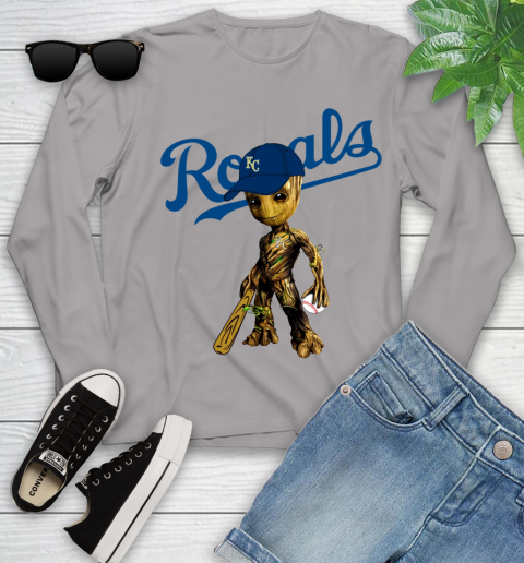 MLB Kansas City Royals Groot Guardians Of The Galaxy Baseball Youth Long Sleeve 5