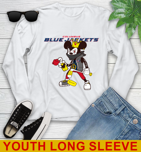 Columbus Blue Jackets NHL Hockey Mickey Peace Sign Sports Youth Long Sleeve